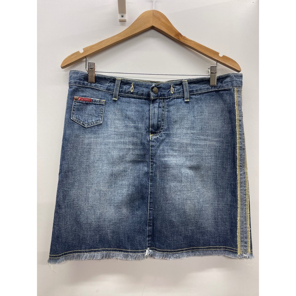 Lee Cooper VTG Y2K 90's Tender Denim Mini Skirt Frayed Hem Side Stripe US 31